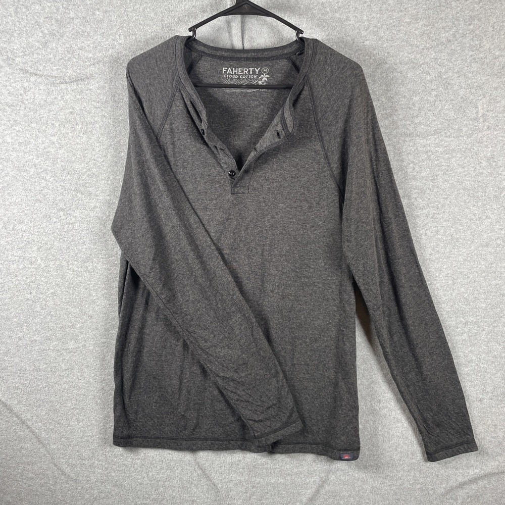 Faherty Henley Shirt Mens Medium Blue Navy Cloud Cotton Textured Long Sleeve